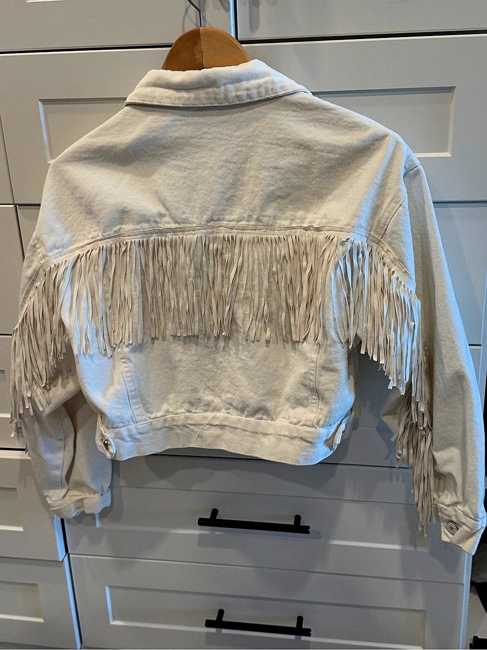 Fringe Jean Jacket in White Like New